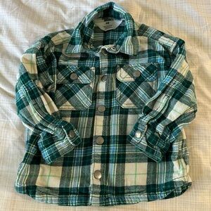 H&M toddlers long sleeve green cream‎ flannel long sleeve button down shirt